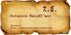 Kolonics Benjámin névjegykártya