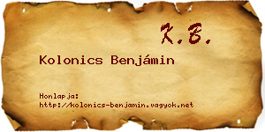 Kolonics Benjámin névjegykártya
